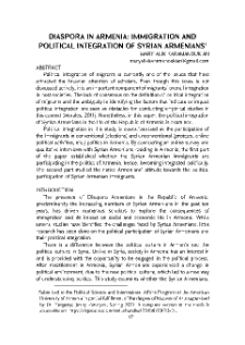 Diaspora in Armenia: Immigration and Political Integration of Syrian Armenians