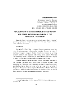 Reflection of Western Armenian Views on War and Peace, National Solidarity in the Periodical "Hayastan"