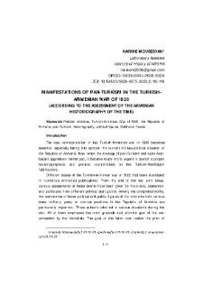 Manifestations Of Pan-Turkism In The Turkish-Armenian War Of 1920