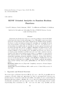 RDNF Oriented Analytics to Random Boolean Functions