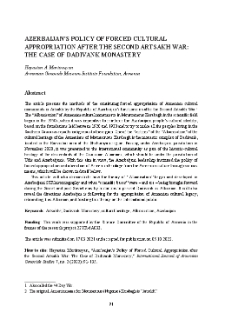 Azerbaijan’s Policy of Forced Cultural Appropriation after the Second Artsakh War: The Case of Dadivank Monastery