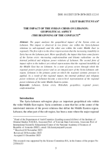 The Impact Of The Syrian Crisis On Lebanon: Geopolitical Aspect
