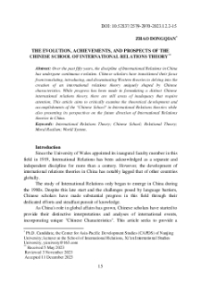 The Evolution, Achievements, And Prospects Of The Chinese School Of International Relations Theory
