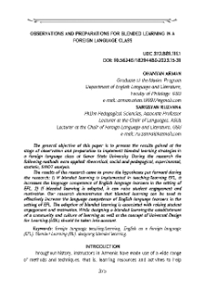 Observations and Preparations for Blended Learning in a Foreign Language Class