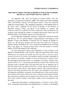 The Syrian Crisis And The Kurdish Factor: Intra-Kurdish, Regional And International Aspects
