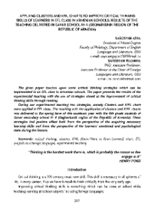 Applying Clusters and KWL Charts to Improve Critical Thinking Skills of Learners in EFL Class in Armenian Schools: Results of the Teaching Delivered in Gavar School №4 (Gegharkunik Region of the Republic of Armenia)