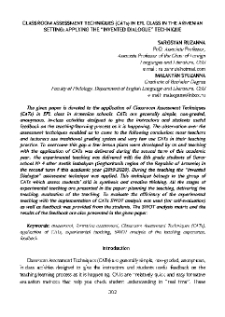 Classroom Assessment Techniques (CATs) in EFL Class in the Armenian Setting: Applying the “ Invented Dialogue” Technique