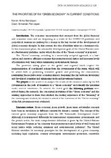 The Priorities Of RA "Green Economy" In Current Conditions