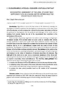 Econometric Assessment Of The Level Of Wheat Self-Sufficiency In RA As A Guideline For Determining The Priorities Of State Policy