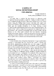 A Model Of Social Entrepreneurship For Armenia