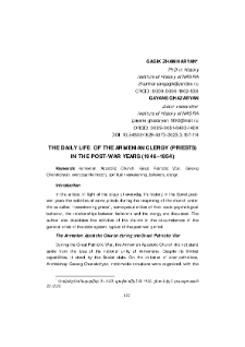The Daily Life of the Armenian Clergy (Priests) in the Post-War Years (1946–1954)