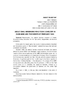 About Baku Armenians Who Took A Shelter In Dushanbe And The Events Of February 1990