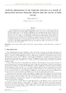 Activity phenomena in the baryonic universe as a result of interaction between baryonic objects and the carrier of darkenergy