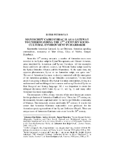 Manuscript Cairo Syriac 11 As a Gateway to Understanding the 17 th -Century Socio-Cultural Environment in Diarbakir