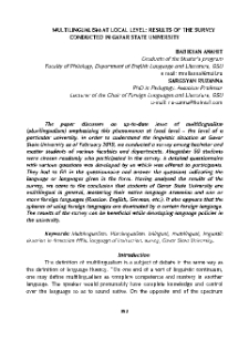 Multilingualism at Local Level: Results of the Survey Conducted in Gavar State University