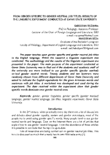 From Gender Specific to Gender Neutral Job Titles: Results of the Linguistic Experiment Conducted at Gavar State University