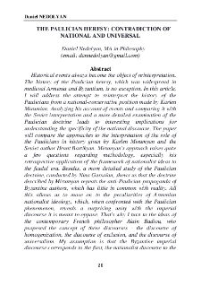 The Paulician Heresy: Contradiction of National and Universal
