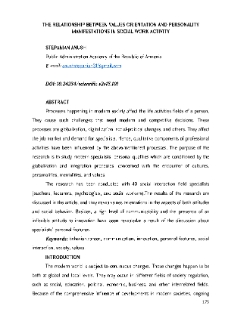 The Relationship between Values Orientation and Personality Manifestations in Social Work Activity