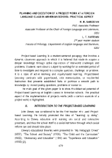Planning and execution of a project work at a foreign language class in Armenian school: practical aspect