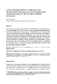 A Step towards Identity Construction or Genocide? Ideological Transformations and Propaganda in the Ottoman Empire in 1911-1913