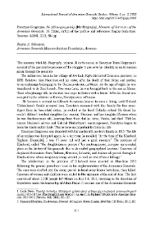 Harutyun Grigoryan, Իմ կենսագրությունը [My Biography], Memoirs of Survivorsof the Armenian Genocide, 10. Editor, author of the preface and references Regina Galustyan. Yerevan: AGMI, 2023, 304 pp.