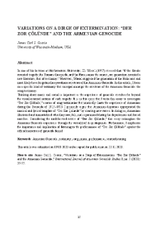 Variations on a Dirge of Extermination: “Der Zor Çölünde”and the Armenian Genocide