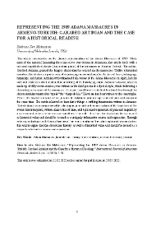Representing the 1909 Adana Massacres in Armeno-Turkish: Garabed Artinian and the Case for a Historical Reading