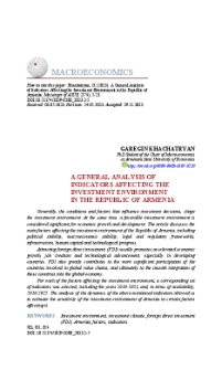 A General Analysis of Indicators Affecting the Investment Environment in the Republic of Armenia