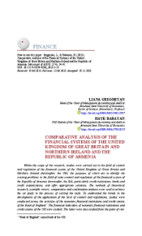 Comparative Analysis of the Financial Systems of the United Kingdom of Great Britain and Northern Ireland and the Republicof Armenia