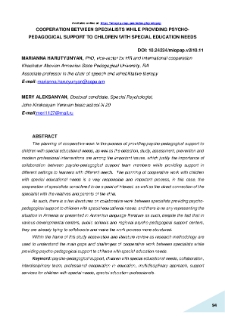 Cooperation Between Specialists While Providing Psycho-Pedagogical Support To Children With Special Education Needs