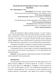 On The Method For Assessing The Quality Of E-Learning Resources