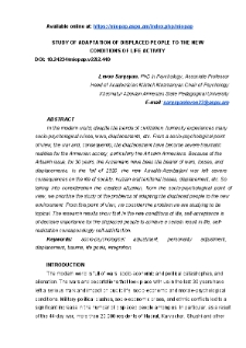 Study of adaptation of displaced people to the new Conditions of life activity