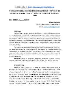 The Role Of The Religious Heritage Of The Armenian Diaspora In The History Of National Pedagogy