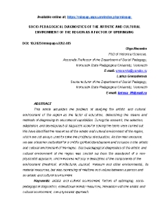 Socio-Pedagogical Diagnostics Of The Artistic And Cultural Environment Of The Region As A Factor Of Upbringing