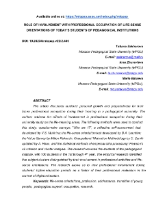Role Of Involvement With Professional Occupation Of Life-Sense