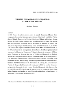 The City of Gandzak as Patriarchal Residence of Ałuank