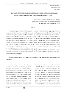 The Unity of Personality Ideas of Kant, Hegel, Nitshe, Vaintsvaig, Plato, David the Invicible and Garegin I, Benedict XVI