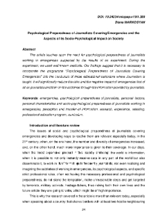 Psychological Preparedness of Journalists Covering Emergencies and the Aspects of its Socio-Psychological Impact on Society