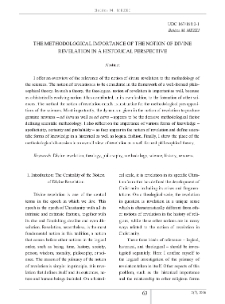 The Methodological Importance of the Notion of Divine Revelation in a Historical Perspective