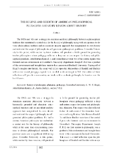 The Eclipse and Rebirth of American Philosophical Pluralism: a History Lesson about History