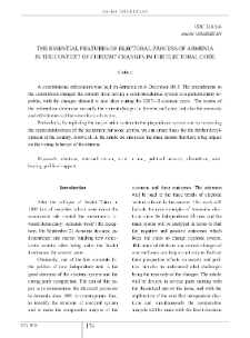 The Essential Features of Electoral Process of Armenia in the Context of Current Changes in the Electoral Code