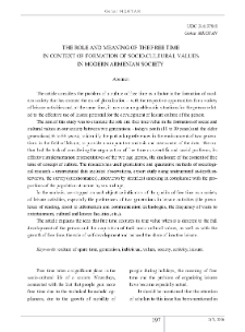 The Role and Meaning of the Free Time in Context of Formation of Socio-Cultural Values in Modern Armenian Society