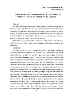 Social-Pedagogical Perspectives Of The Development Of Primary Schoolchildren’s Ability Of Self-Esteem