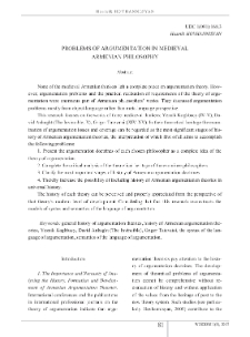 Problems of Argumentation in Medieval Armenian Philosophy