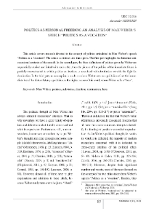 Politics as Personal Freedom: An Analysis of Max Weber’s Speech “Politics as a Vocation”