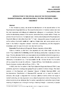 Introduction To The Special Issue On The Psychodynamic Diagnostic Manual, 2nd Edition (Pdm-2): The Pdm: Yesterday, Today, Tomorrow