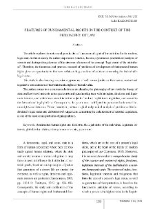Features Of Fundamental Rights In The Context Of The Philosophy Of Law