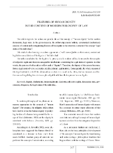 Features of Human Dignity in the Context of Modern Philosophy of Law