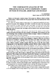 The Comparative Analysis of the Phraseological Units Comprising Names of Food in English, Armenian and Russian