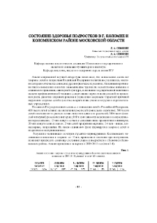 Состояние здоровья подростков в г. Коломне и коломенском районе московской области